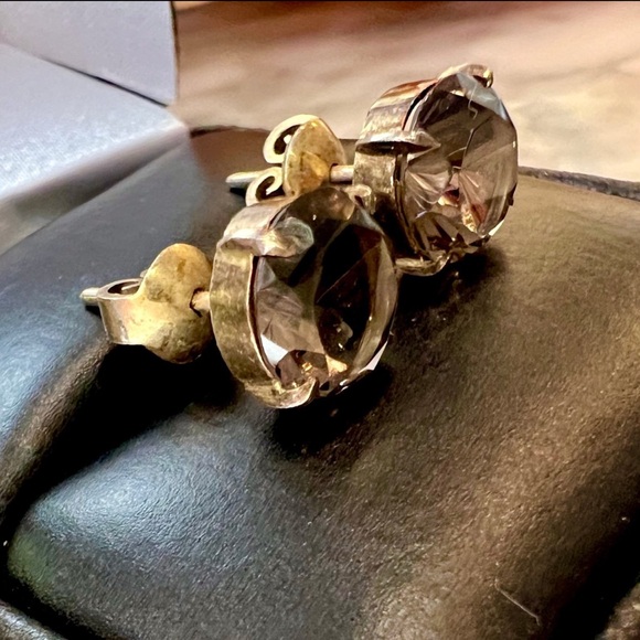 Vintage Handmade Smokey Quartz Stud Earrings. Antique Gold Designer Earrings - Picture 7 of 17